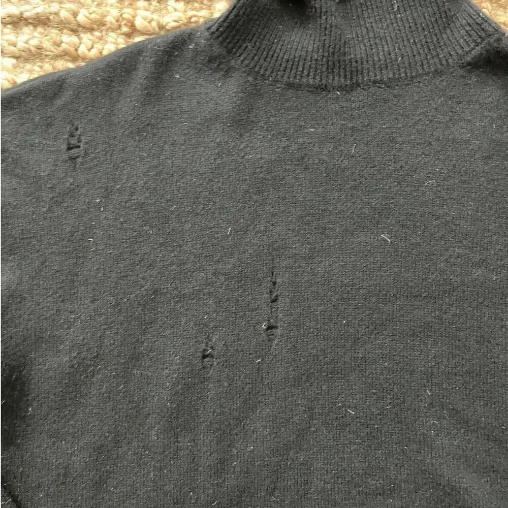 Mouty Paris 100% Cashmere Men Distressed Turtleneck Sweater Black XL NWT Grunge
